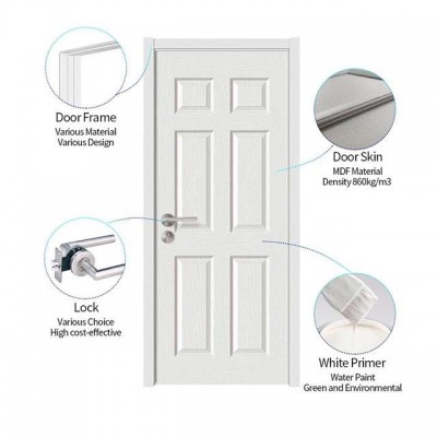 6 Panel Cheap Hollow Core Interior Doors White Primer Bathroom Wooden Door Design